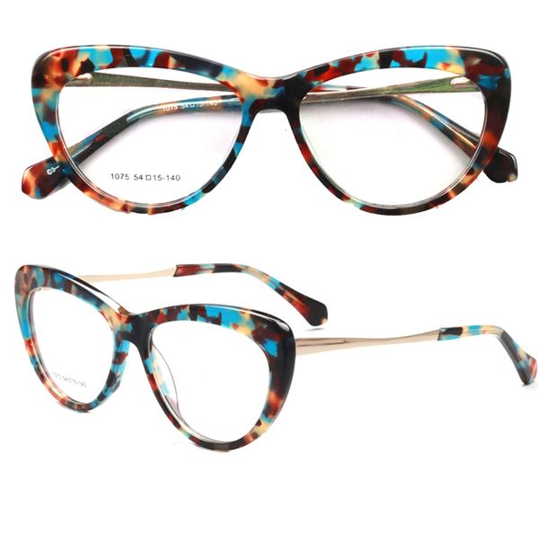 Mode-Sonnenbrillenfassungen, moderne Damen-Katzenaugen-Brillenfassungen, Damen-Brillenfassungen mit Leopardenmuster, leichte Vintage-Retro-Acetat-Rx-Schildpatt-Brillenfassung 230830