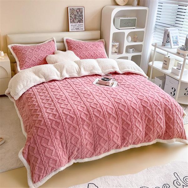 Conjuntos de cama Set Luxo Inverno Quente 3D Tafetá Veludo Capa de Edredão Equipada Folha de Cama e Fronhas King Size Consolador