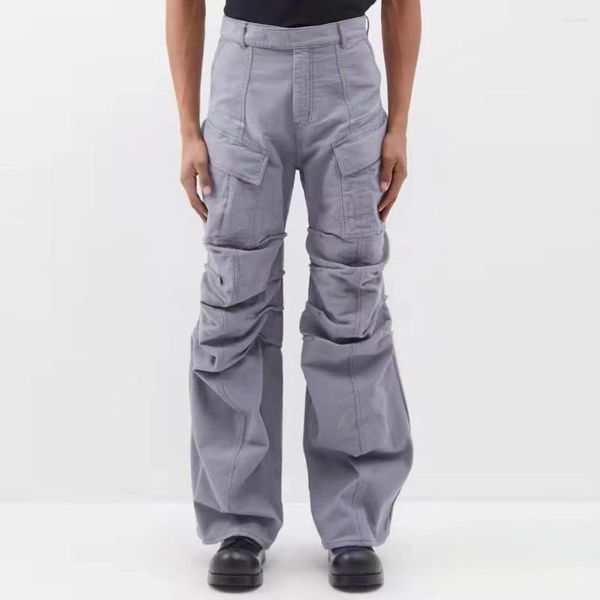 Erkekler Pantolon Y2K Çok Poketler Erkekler İçin Düz Bol Kargo Pantalones Hombre Street Giyim