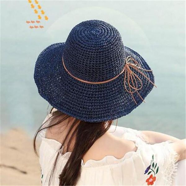 Ampla borda chapéus dobrável ráfia chapéu feminino verão grande brimmed praia sul viagem floppy balde preto sol homens algodão