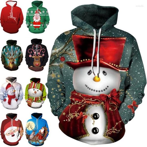 Hoodies masculinos 2023 moda outono e inverno suéter de Natal 3D impressão oversized com capuz unissex homem mulher engraçado