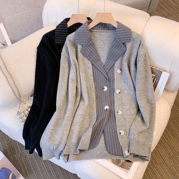 Maglione cardigan autunnale da donna finto abito in due pezzi Lazy Wind Fat Sister copre la carne e sembra sottile