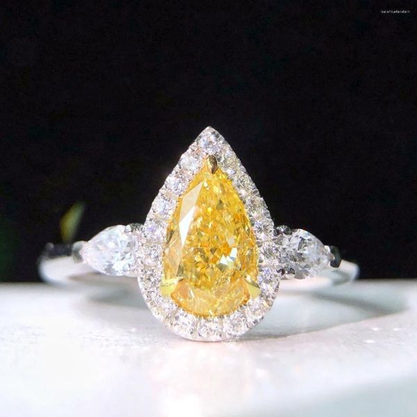 Cluster Ringe Feiner Schmuck Echt 18 Karat 1,016 ct gelbe Diamanten Hochzeit Verlobung weiblich für Frauen Ring TX