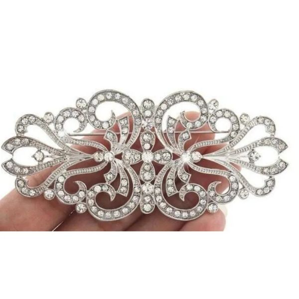 Atacado 2,75 polegadas estilo vintage lindo broche de festa diamnate banhado a prata ródio com cristais de strass