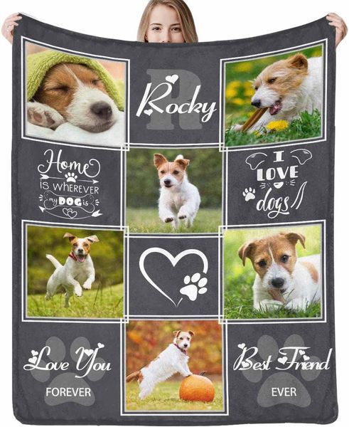 Individuelle Gedenkdecke mit Fotos und Namen, liebevolle Erinnerungsgeschenke, personalisiert für geliebte Menschen, Erinnerungsdecken für Hunde, Katzen, Haustiere
