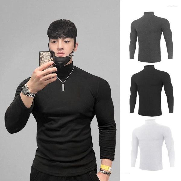 Magliette da uomo Autunno Inverno Collo alto da uomo T-shirt a maniche lunghe Sport Abbigliamento fitness di marca alla moda Collant elasticizzati