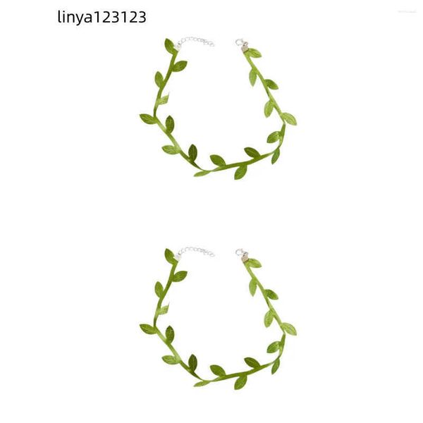 Colares de pingente 2x colar de folhas folhas verdes gargantilha colar de renda havaiano