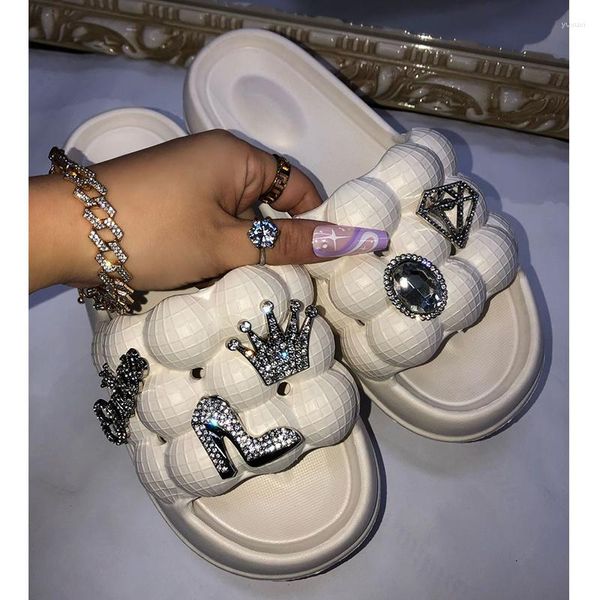 Chinelos bolha menina moda diamante sapatos de salto alto decorativo diy jardim casa criativo engraçado lichi slides