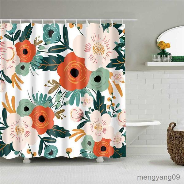 Duschvorhänge, 3D-Blütenblume, rote Rose, Badezimmer-Duschvorhang, Badewannen-Vorhang, wasserdicht, mit R230831