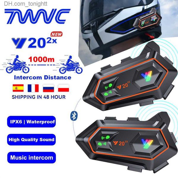 Y20 fone de ouvido para capacete de motocicleta, intercomunicador para 2 pilotos, conversa ao mesmo tempo, à prova d'água, full duplex com dsp cvc q230830