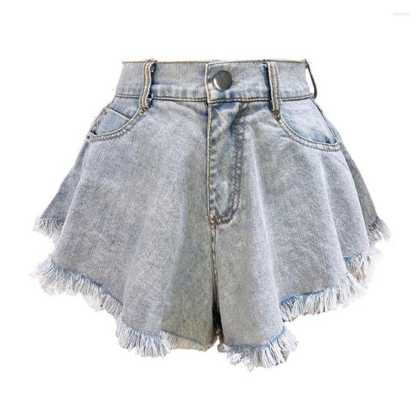 Damen Shorts Mädchen Fransen Denim 2023 Sexy zerrissene hohe Taille Baggy Jeans Nachtclub-Stil