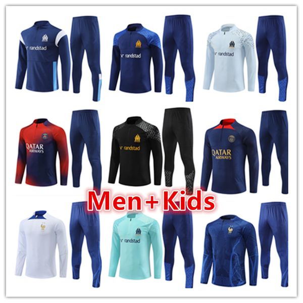 22 23 24 Marseille Herren-Kinder-Fußball-Trainingsanzug-Trikot-Kit-Sets Olympique de 2023 2024 om Herren-Fußball-Trikots-Trainingsanzug-Trainingsanzüge-Jacken-Set Survêtement-Fuß