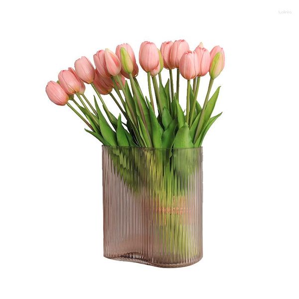 Flores decorativas 5 cabeças de flores artificial tulipa buquê de seda decoração para casa mesa de casamento decoração do quarto presente f741