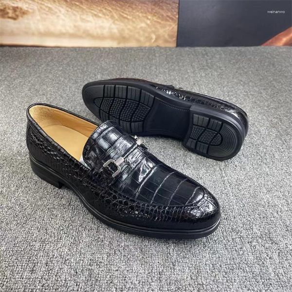 Sapatos de vestido autêntico exótico pele de crocodilo estilo de negócios mocassins genuíno real verdadeiro couro de jacaré masculino deslizamento-on formal