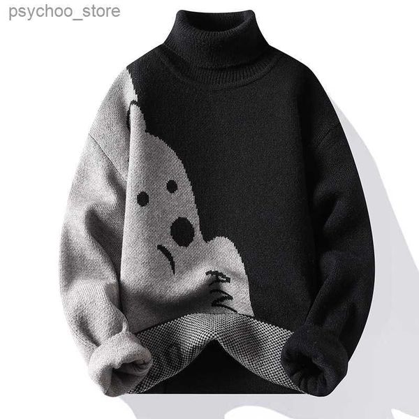 Nuovi uomini di stile coreano maglioni dolcevita moda slim fit pullover uomo casual maglieria pullover maschio maglioni dolcevita solido Q230830