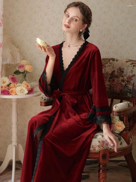 Indumenti da notte da donna Elegante vestaglia in velluto Pleuche Velluto Abito lungo da notte Vestaglie per le donne Homewear Francese Courty Vintage Camicia da notte Accappatoio