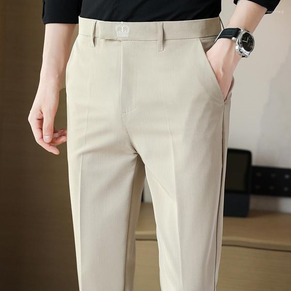 Abiti da uomo 2023 stile coreano business casual pantaloni dell'abito/uomo di colore puro ufficio pantaloni eleganti/uomo ricamo pantaloni slim fit 28-36