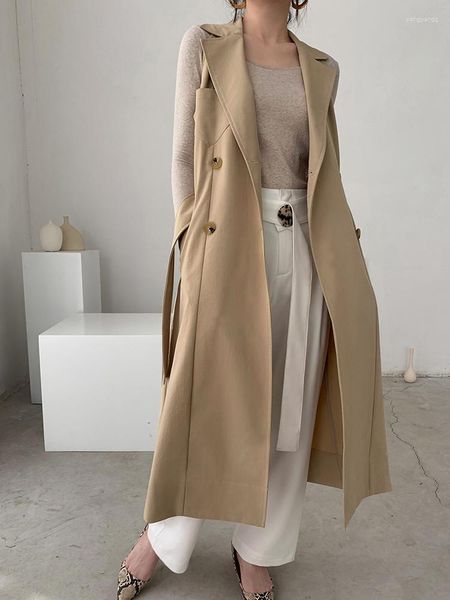 Trench da donna Giacca a vento Stile medio e lungo Primavera Autunno Minoranza Indossare Cappotto semplice e versatile a doppio petto