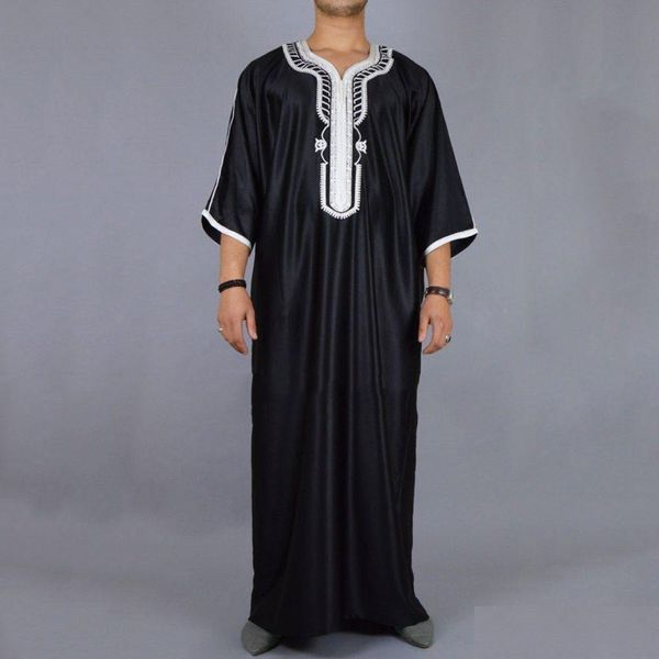 Roupas étnicas Homens Muçulmanos Kaftan Marroquino Jalabiya Dubai Jubba Thobe Algodão Camisa Longa Casual Juventude Preto Robe Roupas Árabes Plus Size Dhmf5