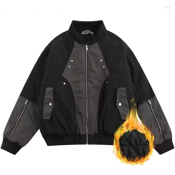 Jaquetas masculinas Retro Bomber Jacket Homens Zip Up Patchwork Algodão-acolchoado Beisebol Outono Harajuku Casaco Unissex Solto Inverno Engrossar Outwear