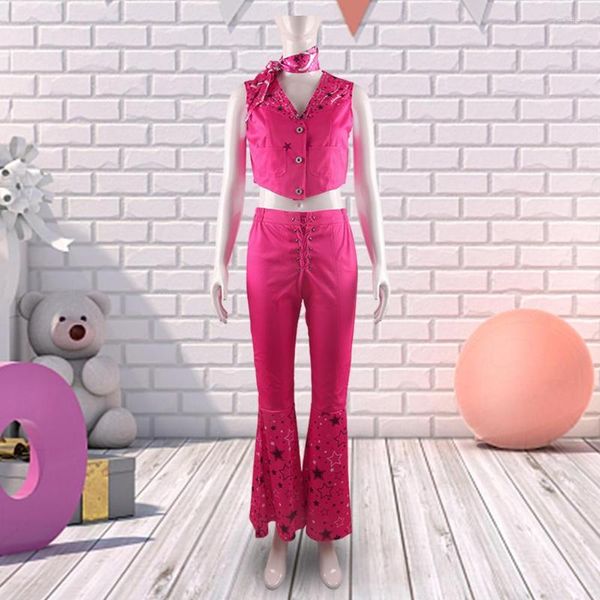 Damen Zweiteilige Hose 3 Stück Halloween Cosplay Hosenanzug Stern bedruckt Rollenspiel Rosa Weste Einreiher V-Ausschnitt Geschenke Festival Outfit