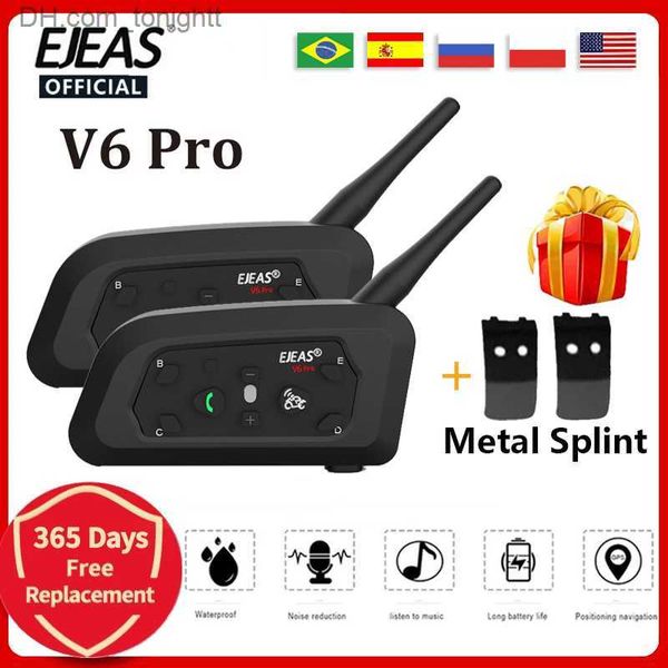 Ejeas v6 pro bluetooth capacete da motocicleta interfone fone de ouvido com 1200m bt interfone comunicador para 6 pilotos à prova dwaterproof água q230830