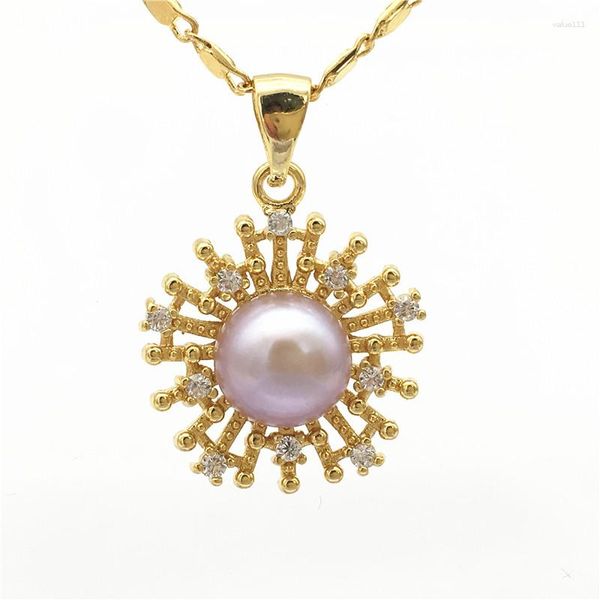Подвесные ожерелья Оптовые натуральные пресноводные жемчужины 7-8 мм 5 цветов белый розовый фиолетовый черный серый ожерелье циркона 001