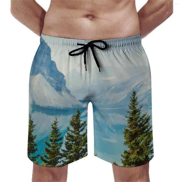 Мужские шорты доски зимние горы повседневные пляжные сундуки дерево и печать озера быстро сухой беговой модный