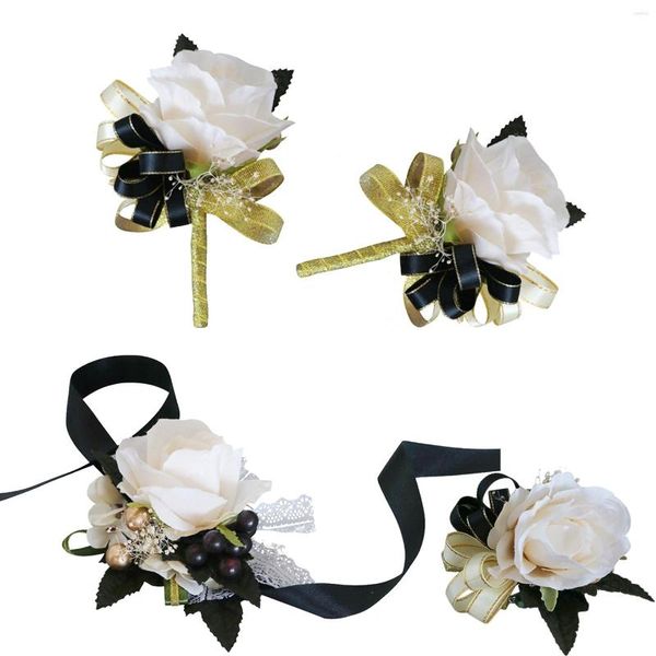 Dekorative Blumen 4 Stück Jahrestag handgemachte langlebige künstliche elegante Dekoration Rosenblume für Hochzeit Handband Corsage und