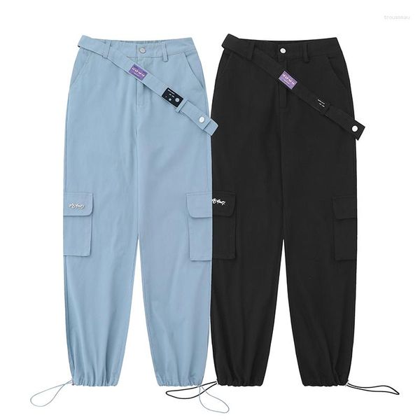 Pantalones para hombres Sweet Cool Belt Design Casual Cargo Vibe Suelto Adelgazante Tubo recto Cordón de pierna ancha