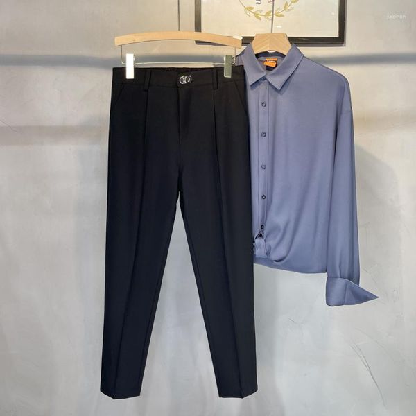 Abiti da uomo Pantaloni casual estivi Uomo Slim Fit Abito da lavoro Lunghezza alla caviglia Streetwear Pantaloni da abito sociale da ufficio Nero Grigio Albicocca