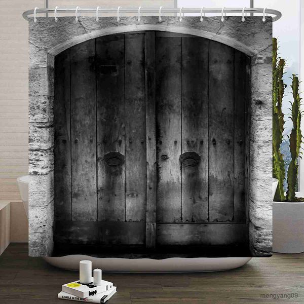 Tende da doccia Vecchia porta di legno Tenda da doccia Retro FarmHouse Barn Home Bagno Decor Tende da bagno in tessuto con R230830