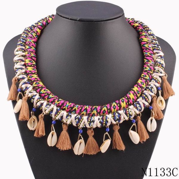 Umbigo Bell Botão Anéis Corda Vintage Gargantilha Mulheres Colar Chunky Declaração Tassel Shell Pingente para Meninas Presentes de Natal 230830