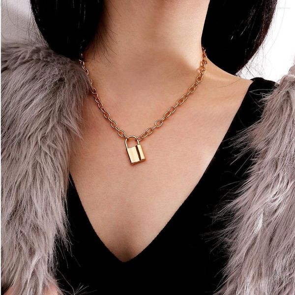 Anhänger Halsketten 2023 Einfache Gold / Silber Farbe Schloss Halskette Aussage Lange Kette Für Frauen Schmuck Bff Geschenke