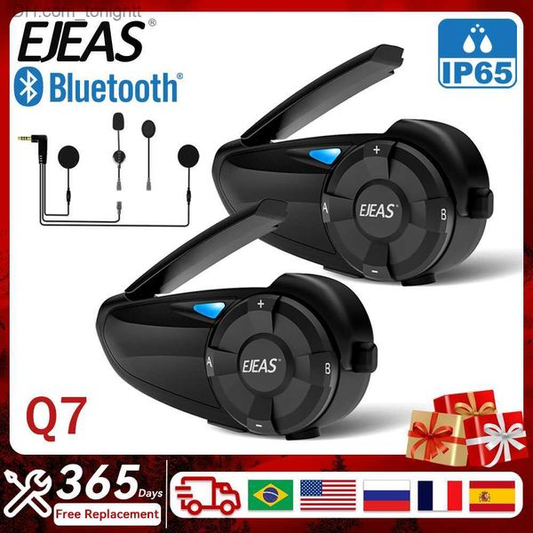 EJEAS Q7 Capacete de motocicleta fone de ouvido intercomunicador para 7 pilotos sem fio comunicador Bluetooth 5.1 à prova d'água FM viva-voz Q230830