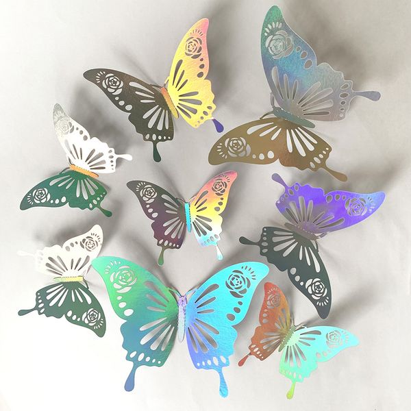 Adesivos de parede 12 pcs adesivo de borboleta colorida para decoração de casa textura de metal bela arte diy artesanato suprimentos 230829
