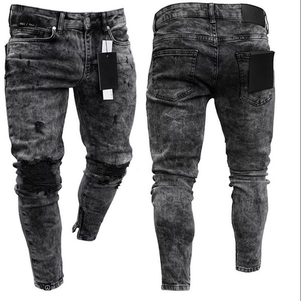 Männer Jogginghose Sexy Loch Jeans Hosen Casual Fuß Reißverschluss Männlich Zerrissene Dünne Hosen Schwarz Biker Bleistift Lange Hosen 220314334V