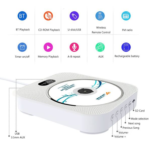 CD-Player DesktopWall Kleine Musik mit Staubschutz Walkman Infrarot-Fernbedienung Bluetooth-kompatibel Unterstützt U-Disk FM-Radio 230829