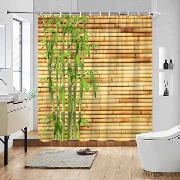 Cortinas de chuveiro Chinês Verde Bambu Cortina de Chuveiro Conjunto de Grão de Madeira Tapetes de Banho de Natal Tapetes de Porta de Entrada de Cozinha Tapete de Decoração de Quarto de Banheiro R230830