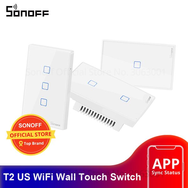 Другая электроника Sonoff T2 US Smart Wi-Fi Настенный выключатель света 1 2 3 Gang TouchWiFi433 RFAPP Remote Home Touch работает с Alexa 230927