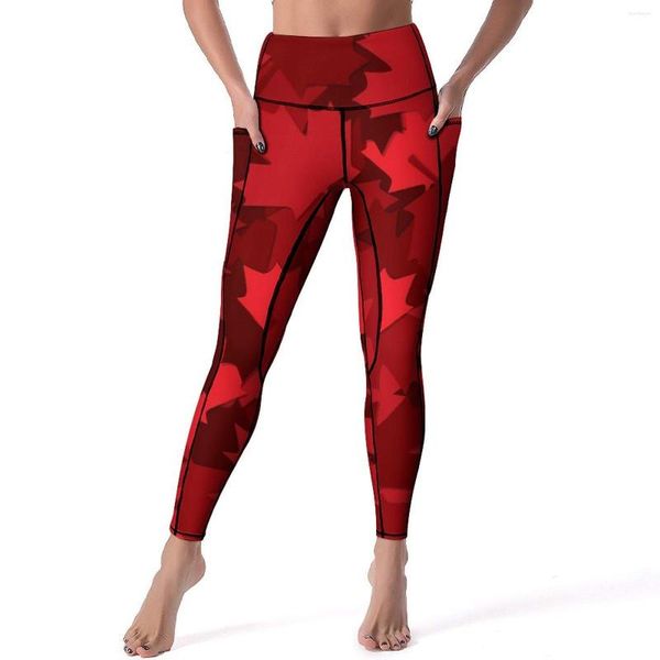 Leggings da donna Foglia rossa Acero canadese Palestra Pantaloni da yoga Vita alta Leggins alla moda Collant sportivi personalizzati elasticizzati Idea regalo