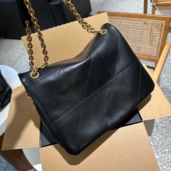 Retro Ayna Kalite Tasarımcıları Büyük Jamie Flep Bags 43cm Bayan Gerçek Deri Kapitone Çanta Lüks Siyah Koyun Dinini Çanta Çantası Crossbody Omuz Omuz Chian Bag