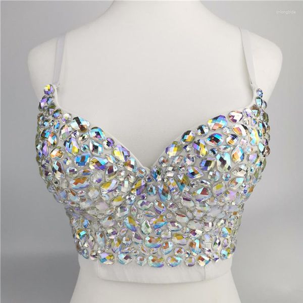 Kadın Tankları Kadın Seksi AB Renkli Rhinestone Budier Crop Top Spagetti Kayışı Yukarı Takı Bralette Glitter Club Party CorSet Sutyen Yelek