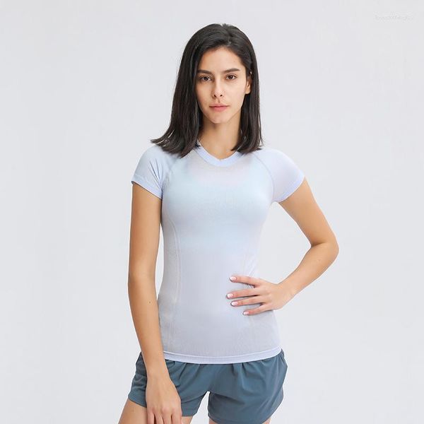 Camicie attive Girocollo Senza cuciture Fitness Yoga Sport per donna T-shirt aderente a maniche corte Top da palestra atletica per allenamento ad asciugatura rapida