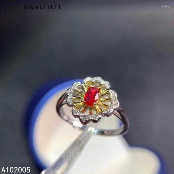 Кластерные кольца kjjeaxcmy прекрасные украшения 925 стерлинговое серебро инкрустируют естественный регулируемый рубиновый женщина -женщина мисс Кольцо прекрасный тест поддержки