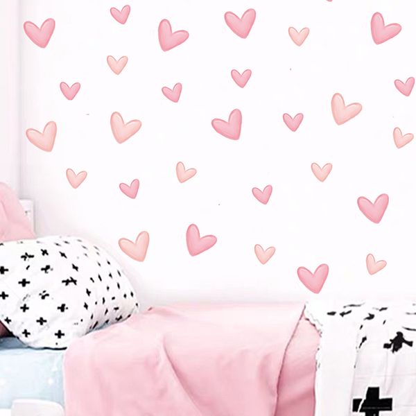 Adesivi murali 60 pezzi set rosa tenue grande piccolo a forma di cuore per soggiorno camera da letto bambini scuola materna decalcomanie decorazioni per la casa 230829