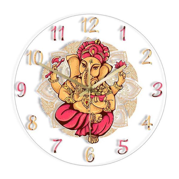 Orologi da parete Lord Ganesh Orologio da parete Tradizionale indiano Home Decor God Mantra Orologio Vinayaka Ganesha Ganapati Orologi indù Credenti Regali HKD230830