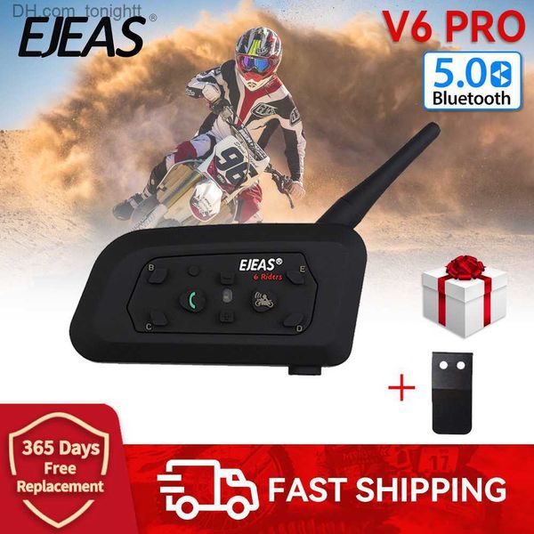 EJEAS V6 PRO Bluetooth5.0 Interfono per moto Casco Auricolare Comunicatore interfono wireless per 6 ciclisti Mani libere impermeabili Q230830