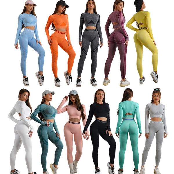 Designer Yoga Tracksuits Mulheres Outono Inverno Outfits Manga Longa Moletom Crop Top e Calças Dois Conjuntos de Peças Fitness Sportswear Atacado Roupas 10082