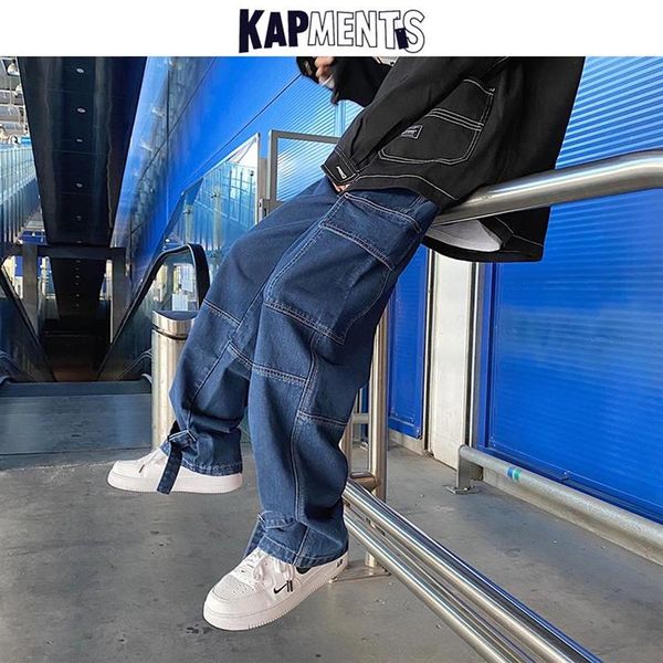 Мужские джинсы Kapments Men Men Backgy Harajuku Vintage Джинсовые брюки 2021 Мужчина Y2K японские брюки уличной одежды Man Корейская мода Jea235b